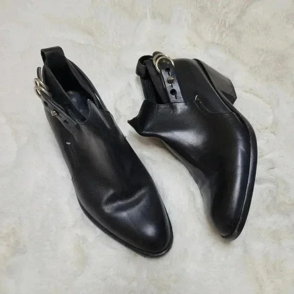 Rag & Bone Sullivan Black Low Heel Bootie 37 Leather Western - Picture 2 of 8